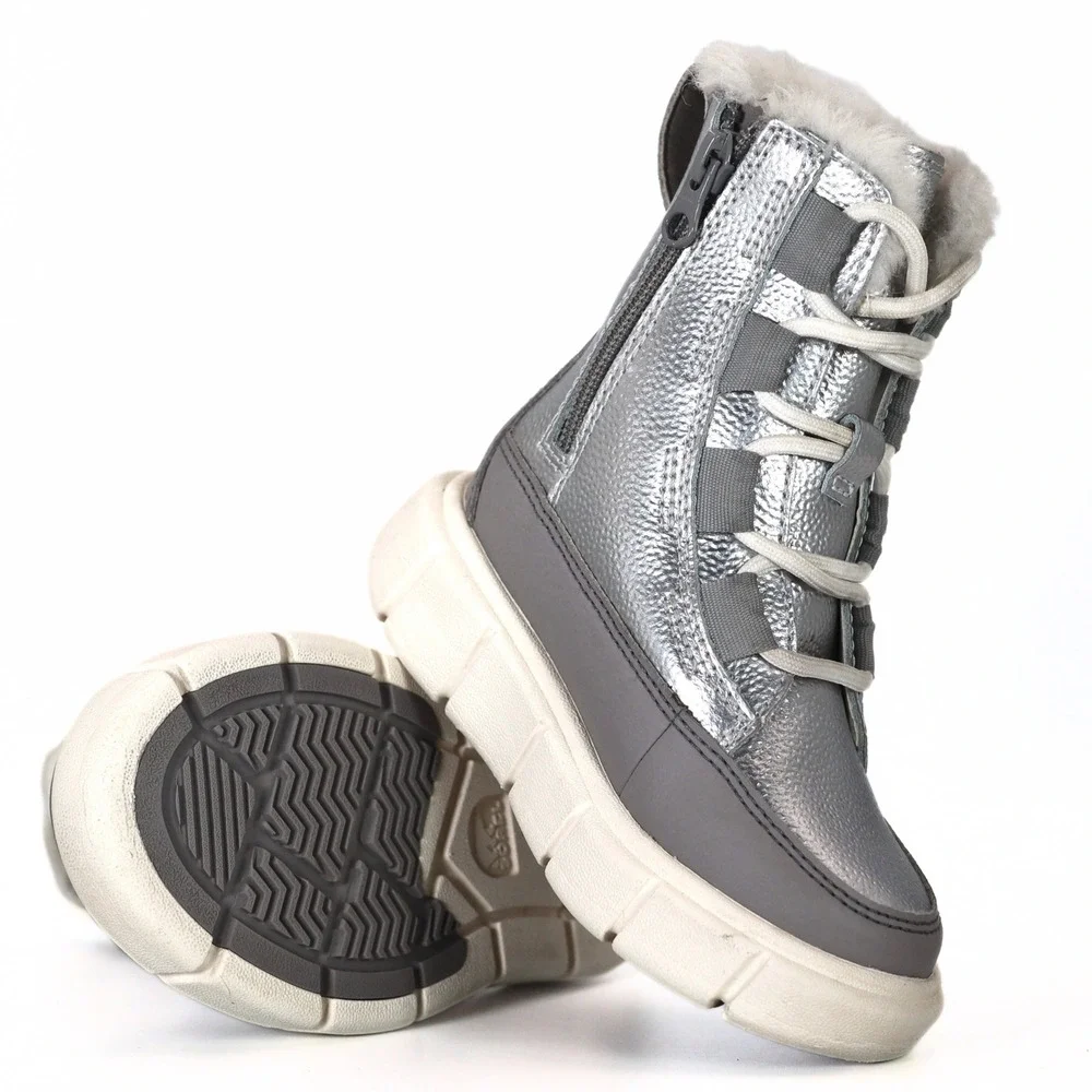 Sorel Explorer II Joan Kids 8 Silver Metallic Waterproof Faux Fur Winter Boots